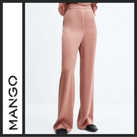 NWOT Mango Champagne Wide-Leg Velour Pants - Picture 1 of 6